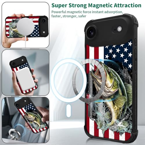 case for iPhone 17 Air,Compatible with Magsafe,All-Round Protection Shockproof Anti-Scratches TPU Case Cover-Vital Bass Fish American Flag - color: Vital bass fish American flag, size: IPhone 17 Air