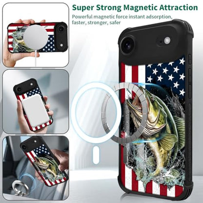 case for iPhone 17 Air,Compatible with Magsafe,All-Round Protection Shockproof Anti-Scratches TPU Case Cover-Vital Bass Fish American Flag - color: Vital bass fish American flag, size: IPhone 17 Air