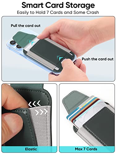 Miroddi for MagSafe Wallet with Privacy Flap, Strongest Magnetic Wallet | 7 Cards Holder, RFID Blocking, Leather Magnetic Phone Wallet for iPhone 17/16/15/14/13/12 Series and Pixel 10 Series - color: Green