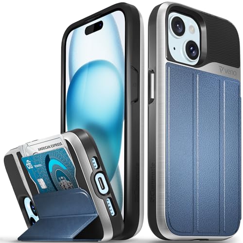 VENA vCommute for iPhone 15 Wallet Case, Blue | Military-Grade Drop Protection, Premium Leather Magnetic Flap Cover, Hidden Card Holder, RFID Blocking, Multi-Angle Kickstand - color: Classic - Blue, size: iPhone 15