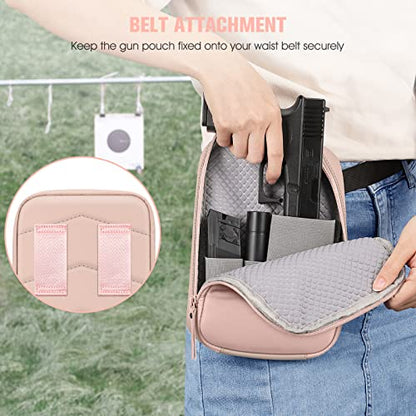 FINPAC Concealed Carry Gun Pouch, Soft Pistol Case Fanny Pack Firearm Bag | Pistol Bag Waist Belt with Holster for Handgun, Air Gun, Men, Women - color: Rose Gold - Standard Size