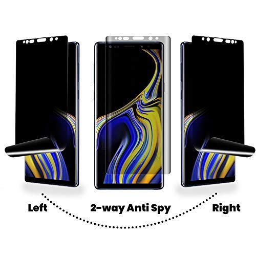 Galaxy Note 9 Screen Protector Privacy, 2-Way Anti Spy Full Adhesive Coverage (2-Pack) Nano Shield 3D Curve Edge Fit Soft Film (NOT Tempered Glass) for Samsung Note 9 and 1-Pack Back Skin Protector