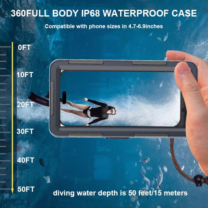 2026 Underwater Snorkeling Diving Phone Case for Phone 17/16/15/14/13/12Pro Max/Galaxy S26/S25/S24/S23.(50ft/15m) Professional Scuba Dive Waterproof Case Underwater Photo Video（Blue） - color: Blue