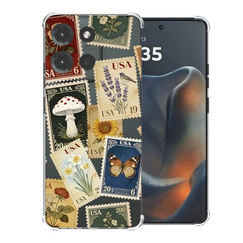Vintage Stamp Pattern Clear TPU Case for Moto G 5G 2025 6.6 Inch - Flexible Transparent TPU Shockproof Anti-Fingerprint Soft Bumper Painted Phone Cover - color: Vintage Stamp