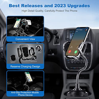 YUHENG Car Cup Holder Mount with 360° Rotation Adjustable Gooseneck,Car Phone Holder Mount for All Smartphones Cup Holder Cell Phone Automobile Cradles - color: Black