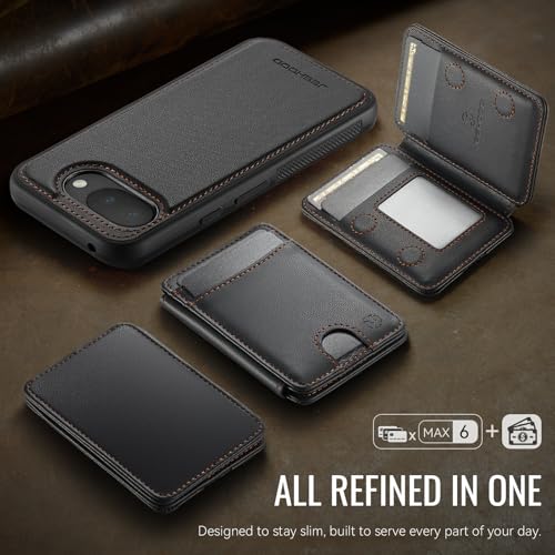 Wallet Case for Google Pixel 10a Compatible with MagSafe for Men Women, 2 in 1 Detachable Magnetic Phone Case with Card Holder Kickstand RFID Blocking for Pixel 10a (Black) - color: Black