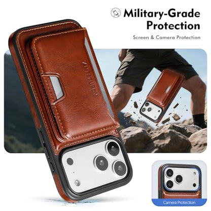 Antsturdy Compatible with MagSafe iPhone 17 Pro Wallet Case,Brown | 2 in 1 Detachable Magnetic,Credit Card Holder Slots,RFID Blocking,PU Leather,Kickstand,Flip Folio Phone Cover for Men & Women - color: Brown, size: iPhone 17 Pro - 6.3"