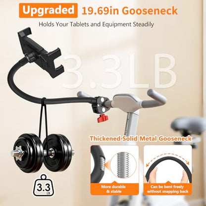 Gooseneck Tablet Holder, 19.69" Metal Crab Clamp iPad/iPhone Mount for Stroller/Treadmill/Golf Cart/Boat/Mic Stand/Gym Bicycle Handlebar Clamp/Desk, Compatible with 4-13" iPad Pro/Air/Mini/E-book