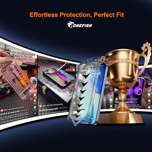 OneFish Privacy Screen Protector for iPhone 17 Pro Anti-Spy Tempered Glass Dust-Free Bubble-Free Anti-Fingerprint 9H Scratch Protection & Hassle-Free Installation Frame [2-Pack] - size: iPhone 17 Pro