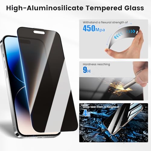 360 Privacy for iPhone 16 Pro Max Screen Protector 2 Pack, [Auto Alignment Dust Free] Full Coverage Easy Install 4 Way Anti Spy Tempered Glass for Apple 16 Pro Max - size: iPhone 16 Pro Max