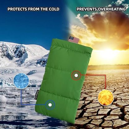 Thermal Phone Case Prevent OVERHEATING in The Sun, Cellphone Pouch for Camping Prevents Freezing, Extends Battery Life, Outdoor Warm Cover Bags for iPhone,Samsung Galaxy (Green) - color: Green
