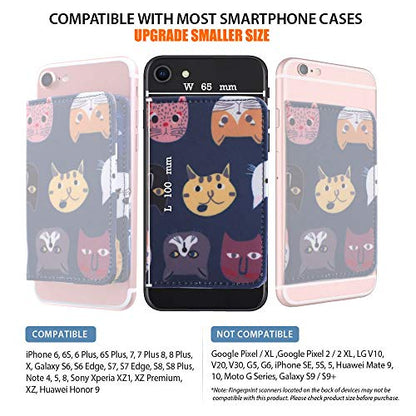 CheapSunday ID Card Holder for Back of Phone Leather Phone Wallet Stick On with Stand Flip Waterproof Leather Adhesive Wallet for Most Cellphones (Blue Cat Small) - color: Bluecat Small