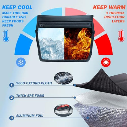 Bike Handlebar Bag with Rain Cover, Bicycle Front Phone Bag with Touch Screen, Adjustable Shoulder Waterproof Dual Zippers Insulated Basket Bag for Mountain Road Bike, Cycling Accessories