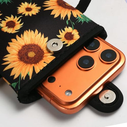 Neoprene Phone Sleeve Pouch Bag Case with Crossbody Strap Compatible for iPhone 17 Pro Max Air 16 Plus / Galaxy S26 Ultra / S26+ S25 FE A17 A36 A56 / Pixel 10 Pro XL / OnePlus 15 13 (Sunflower, XL) - color: Sunflower