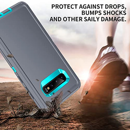 for Galaxy S10 Case,[Without Screen Protector] Heavy Duty Shockproof Dust/Drop Poof 3 Layers Full Bady Protection Rugged Case for Galaxy S10,Grey/Turquoise - color: Grey/Turquoise