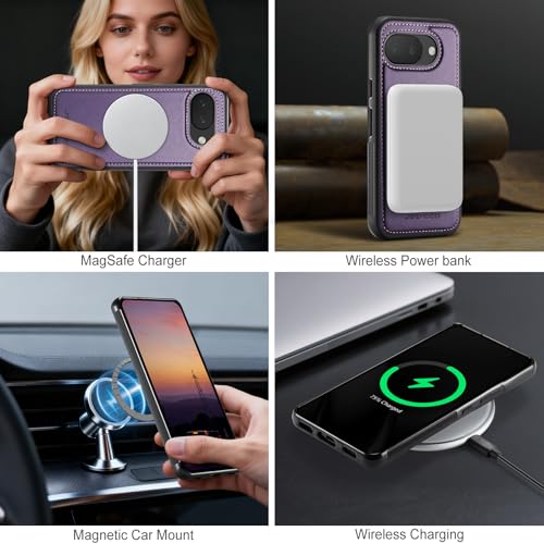 Wallet Case for Google Pixel 10a Compatible with MagSafe for Men Women, 2 in 1 Detachable Magnetic Phone Case with Card Holder Kickstand RFID Blocking for Pixel 10a (Purple) - color: Purple