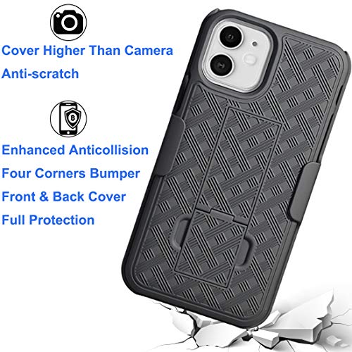 for iPhone 11 Belt Clip Case, Stand Holster Screen Protector-Black | Swivel Kickstand Holder, Slim Shell Slide Pouch Full Body Protective, Rugged Heavy Duty Shockproof Outdoor Cell Phone Cover