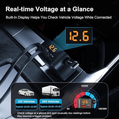 93W Retractable Car Charger USB C, Compact 3-Port Fast Charging