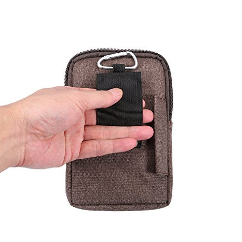 Men's Cell Phone Waist Bag Vertical, Cellphone Belt Loop Holster, Outdoor Sport Travel Nylon Small Mobile Phone Pouch Smartphone Waist Bag with Carabiner Hook Pen Holder Zipper Handbag Carrying Case - color: Brown