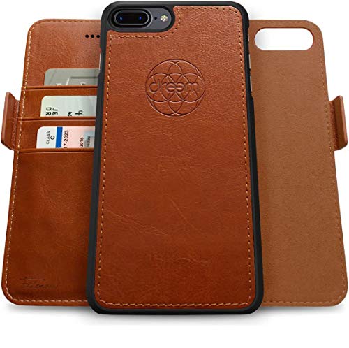 Dreem Fibonacci 2-in-1 Wallet Case for Apple iPhone 8 Plus & 7 Plus - Luxury Vegan Leather, Magnetic Detachable Shockproof Phone Case, RFID Card Protection, 2-Way Flip Stand - Caramel - color: Caramel, size: iPhone 8 Plus & 7 Plus