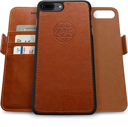 Dreem Fibonacci 2-in-1 Wallet Case for Apple iPhone 8 Plus & 7 Plus - Luxury Vegan Leather, Magnetic Detachable Shockproof Phone Case, RFID Card Protection, 2-Way Flip Stand - Caramel - color: Caramel, size: iPhone 8 Plus & 7 Plus