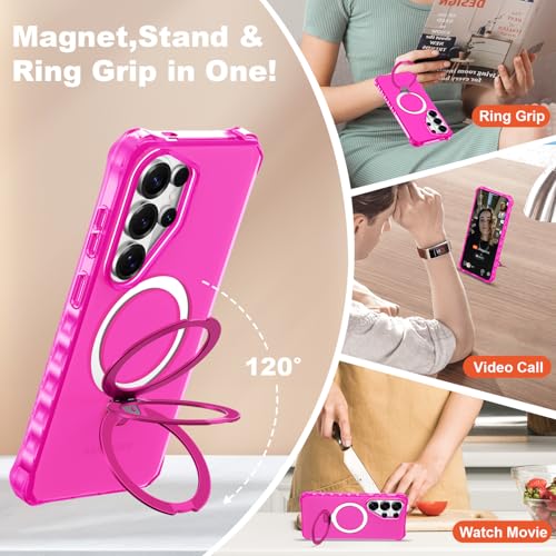 Compatible with Samsung Galaxy S26 Ultra Case 6.9'' Cute Wavy Frame with Magnetic Stand [Compatible with Mag-Safe] Military-Grade Translucent Phone Case for S26 Ultra, Hot Pink - color: Hot Pink, size: Samsung Galaxy S26 Ultra