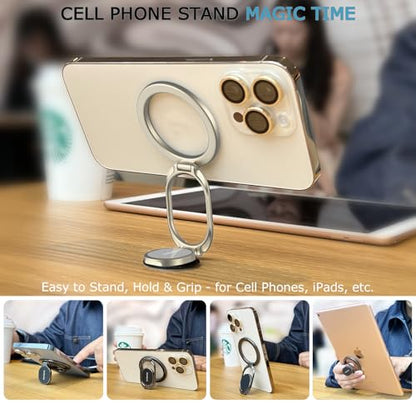 Doflyesky Magnetic Phone Grip for MagSafe Ring Holder, Metal Double Adjustable Gym Finger Ring Grip Kickstand, Removable Phone Grip for iPhone, iPad and Smartphones (Natural Titanium) - color: Natural Titanium