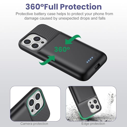Battery Case for iPhone 13/13 Pro/14, [2025 Upgraded] 7500mAh Slim Portable Smart Charging Case Rechargeable Protective Extended Charging Cover for iPhone 13/13 Pro/14 Battery Pack (6.1 Inch), Black