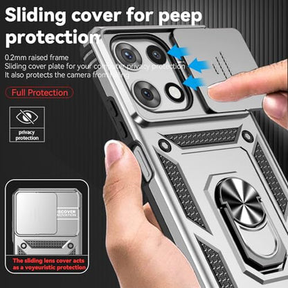 for Motorola Moto G 2025 / Moto G 2026 / Moto G Play 2026 Case, with Slide Camera Cover HD Screen Protector Ring Holder Kickstand Military Grade Protection Drop Tested Protective Phone Case (Silver) - color: Silver with camera cover Military-Grade 2nd gen