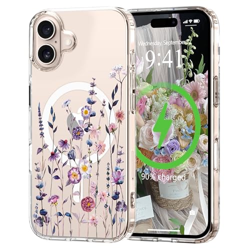 for iPhone 17 Case Flower Clear Magnetic Floral 6.3 Inch,Muticolor | [Compatible with Magsafe], Cute Flower Girls Women Clear Case Silicone Shockproof Protective Cover with Pretty Floral Pattern - color: Muticolor, size: iPhone 17