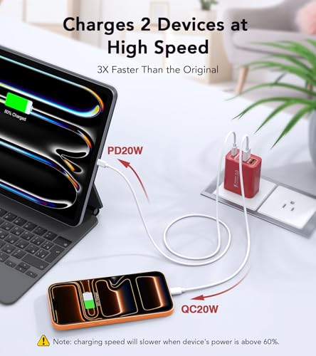 [2Pack] 40W USB C Wall Charger, Super Fast Charging Block PD+QC 4 Port Charger Cube for iPhone 17/16,iPad Pro/Mini/Air, iPod Nano, iPod Touch, Switch, Smart Phone, Smartwatches and Tablet(Red) - color: 40W 2Pack Red