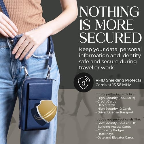 BULL GUARD Crossbody Bag for Women, Leather Phone Wallet Purse with Adjustable Anti Theft Strap & RFID Blocking 12 Card Slots - color: Xtraroom in Sapphire Blue Sunset Refresher