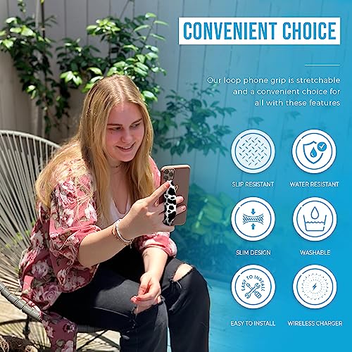 Switchbands Universal Phone Grip Strap – Customizable & Reversible Elastic Phone Strap Grip Holder, Ultra-Slim Finger Strap for Phone Case, Cell Phone Grip for Secure One-Hand Use - Brown & Black Cow