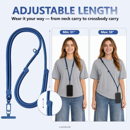 Adjustable Crossbody Phone Lanyard, Braided Cord with Tether Tab - color: Blue