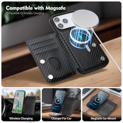 SkyEagle Compatible with MagSafe iPhone 17 Pro Case Wallet,Carbon Black | Magnetic Clasp,RFID Blocking,PU Leather,Flip Folio Shockproof Phone Cover,with Credit Card Slots & Kickstand for Men & Women - color: Carbon Black, size: iPhone 17 Pro - 6.3"