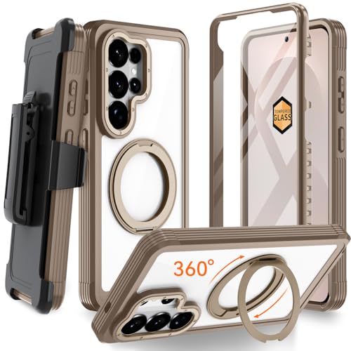 Magnetic for Samsung Galaxy S26 Ultra Case, Compatible with MagSafe, Full Body Rugged Case with Built-in Screen Protector & Kickstand & Belt-Clip (Gold) - color: Gold