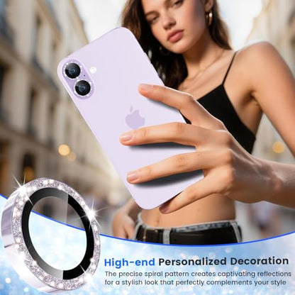 imluckies Glitter Camera Lens Protector for iPhone 17 6.3", [AR+AF] HD Clear Tempered Glass Lens Cover, 9H Scratch Resistant Individual Metal Shiny Ring, Case Friendly & Easy Install, Bling Purple - color: Bling Purple