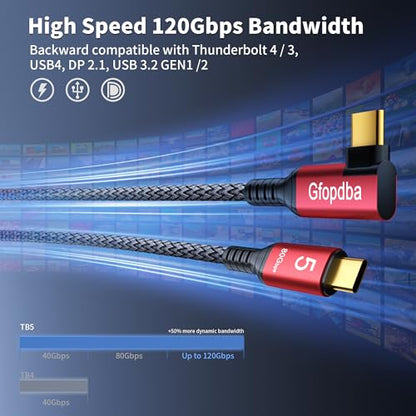 USB C Camera Tethering Cable for Right Angle Thunderbolt 5 Cable 1 FT, 120Gbps Bandwidth, 80Gbps, 240W, 8K@165Hz, 4K@540Hz for Thunderbolt 4, iPhone 17, USB4, Canon, Sony, Nikon, Fuji, Mac mini M4 - size: Right Angle 1FT