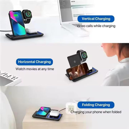 Foldable 3 in 1 Fast Charging Station for Apple Products, iPhone 17 16 15 14 13 12 Pro Max, Travel Dock Adapter & Light for i-Watch Series 11 10 9 Ultra 3/2 SE 3/2,for AirPods 4 3 2 Pro 3/2 (White) - color: WHITE