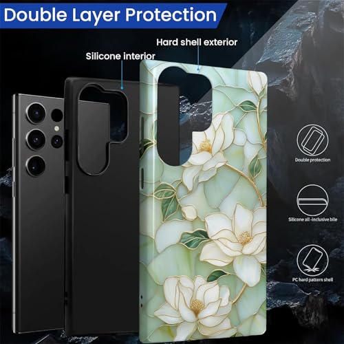 Case Compatible with Samsung Galaxy S23 Ultra, Hybrid 2-Layer Hard Shell Protection Case, Shockproof Protective Tough Phone Cover, Blooming Cyan Flowers - color: Blooming Cyan Flowers, size: Samsung Galaxy S23 Ultra