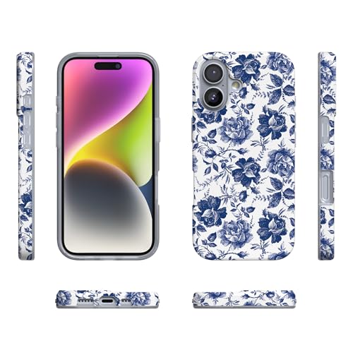 Casely iPhone 17 Case | Rose to Fame | Blue & White Floral | Compatible with MagSafe | Classic Ultra Slim Design - color: Rose to Fame | Blue & White Floral
