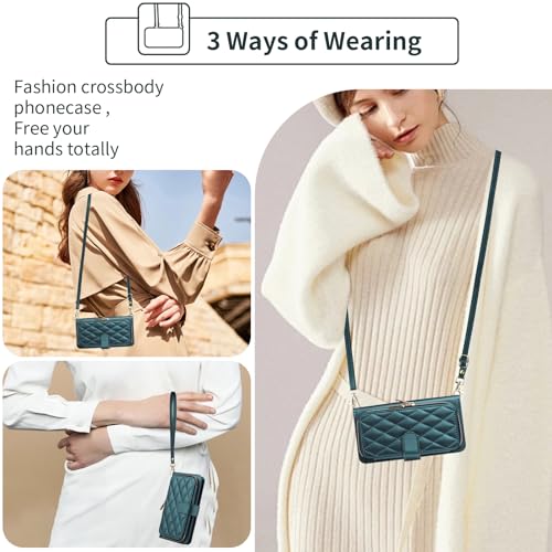 Argyle Wallet Case for Samsung Galaxy A15 5G/4G with Wrist Strap Shoulder Strap, 9+ Card Slots Zipper Purse Luxury PU Leather Stand Checkered Phone Cover for A 15 G5 15A Women Girls Green | Girls, Wrist/Shoulder Strap, 9+ Card Slots, Purse, Luxury PU Leat
