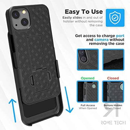 Designed for iPhone 14 Case with Belt Clip Holster - Kickstand Cover Phone Case - Dark Grey - color: Black Lines, style: iPhone 14