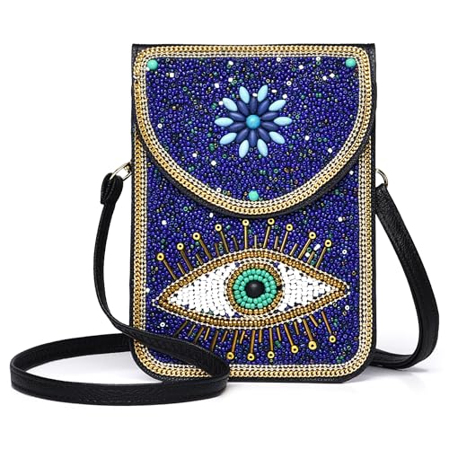 Small Crossbody Bags for Women, Cell Phone Shoulder Bag Boho Wallet Purse - color: Blue