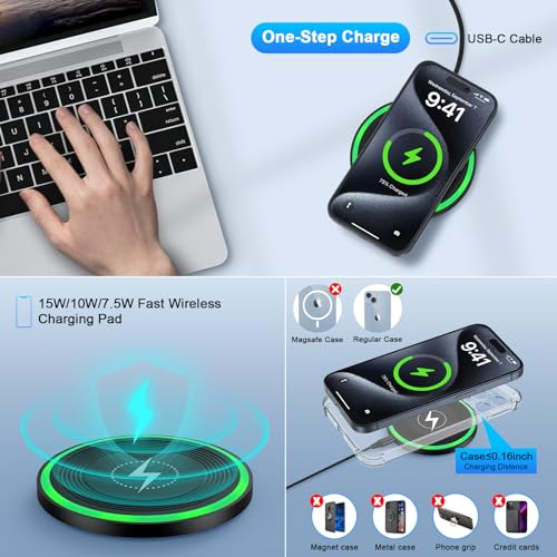 for Samsung S25 FE Wireless Charger Pad Fast Charging for Samsung Galaxy S25 Ultra Edge Plus Z Fold 7 Flip 7 6 S24 S23 S22 S21, 15W Wireless Charging Pad Android Phone Charger Mat for iPhone 17 Air 16 - color: Black