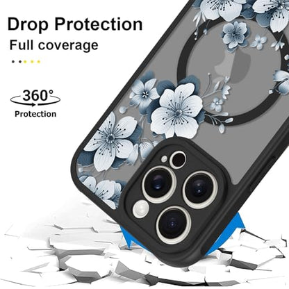 Magnetic for iPhone 14 Pro Case,White Flower | [Compatible with MagSafe] Cute Fashion Translucent Matte Hard Back Shockproof Anti-Scratch Phone Case,Ink Flower - color: Ink Flower, size: iPhone 14 Pro