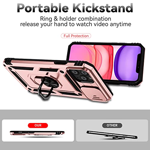 for iPhone 11 Pro Case with Camera Lens Cover HD Screen Protector, Dual Layer Military Grade Drop Protection Magnetic Ring Holder Kickstand Protective Phone Case for iPhone 11 Pro 5.8 inch (Rose Gold) - color: Rose Gold with camera cover Military-Grade 2n
