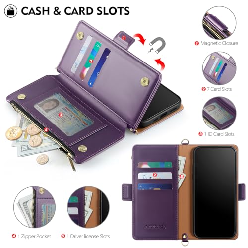Antsturdy Crossbody Phone Wallet Case for iPhone 16 Pro Max,Purple | RFID Blocking,PU Leather Flip Cover,Kickstand,with Credit Card Holder,Wrist Strap Lanyard & Handbag Purse,for Women & Men - color: (Crossbody)-Purple