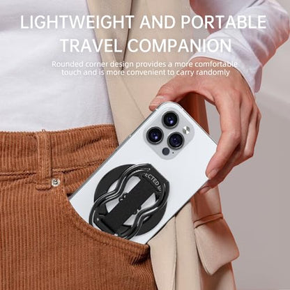 RESPECTED-BRO-Magnetic-Phone-Grip-Stand-with-Finger-Strap, 4-in-1 Magnetic Ring Holder, Kickstand and Elastic Strap for Phones, Universal Fit for iPhone 17/16/15/14/13/12, Android, and Cases (Black) - color: Black