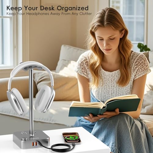 cozoo Headphone Stand with Charger, USB C, Gifts for Gamers Men, Gray - color: Gray